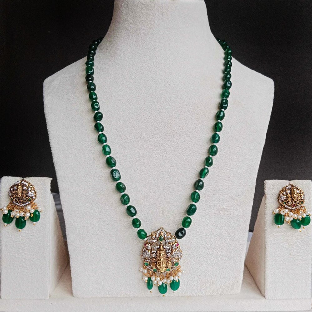 Handmade Brass Metal Jewellery Green Bead Pendant Set